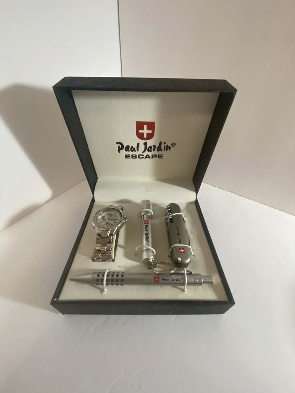 Paul Jardin Escape 4-Piece Gift Set with Watch, Multi-Tool, Flashlight, & Pen